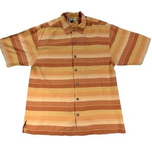 Mens Tommy Bahama100%  Silk Button Up Shirt Striped Orange Beach Casual Size Med